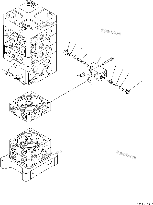 Komatsu parts book diagram for PC160LC-7E0 S/N 20001-UP (TIER 3): MAIN VALVE (6-VALVE) (21/25)