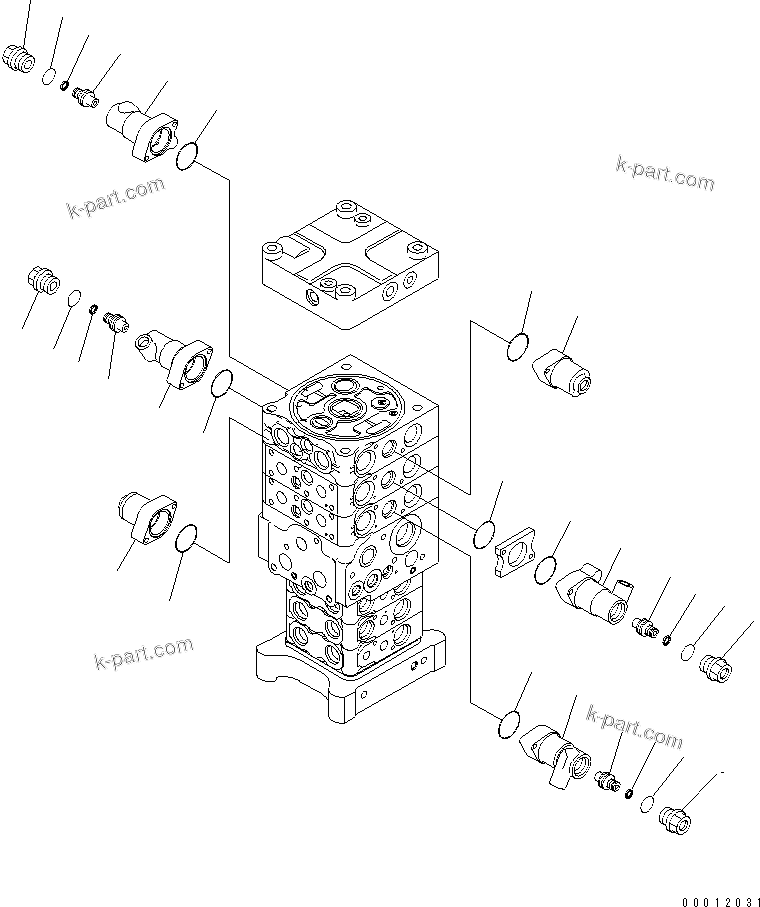 Komatsu parts book diagram for PC160LC-7E0 S/N 20001-UP (TIER 3): MAIN VALVE (6-VALVE) (3/26) (WITH ARM LOCK VALVE)