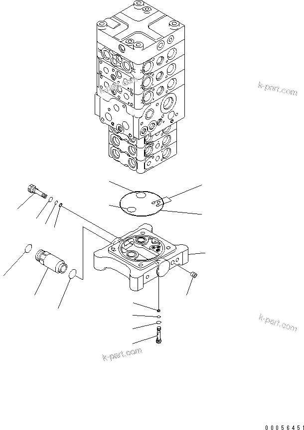 Komatsu parts book diagram for PC160LC-7E0 S/N 20001-UP (TIER 3): MAIN VALVE (6-VALVE) (12/26) (WITH ARM LOCK VALVE)