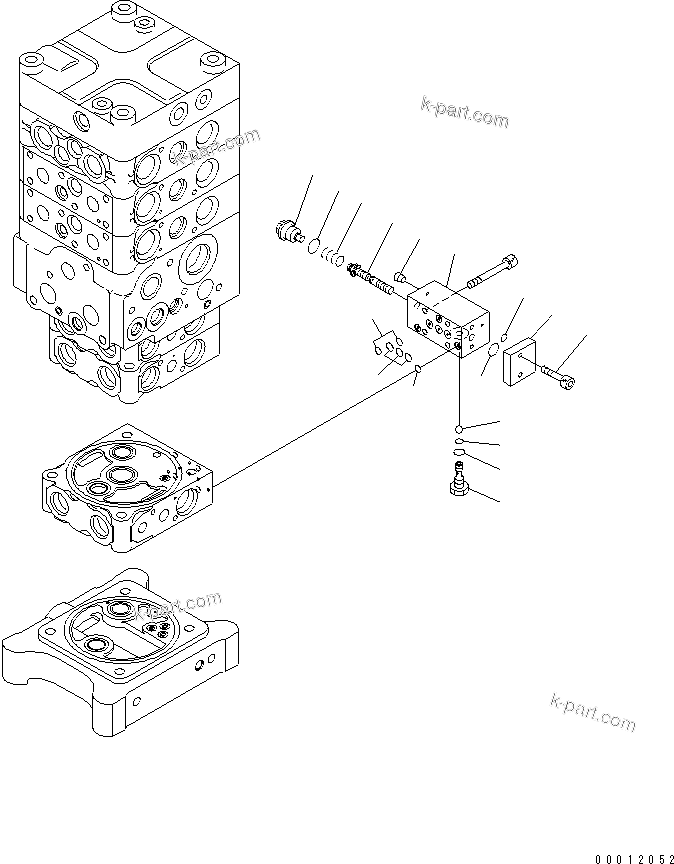 Komatsu parts book diagram for PC160LC-7E0 S/N 20001-UP (TIER 3): MAIN VALVE (6-VALVE) (24/26) (WITH ARM LOCK VALVE)