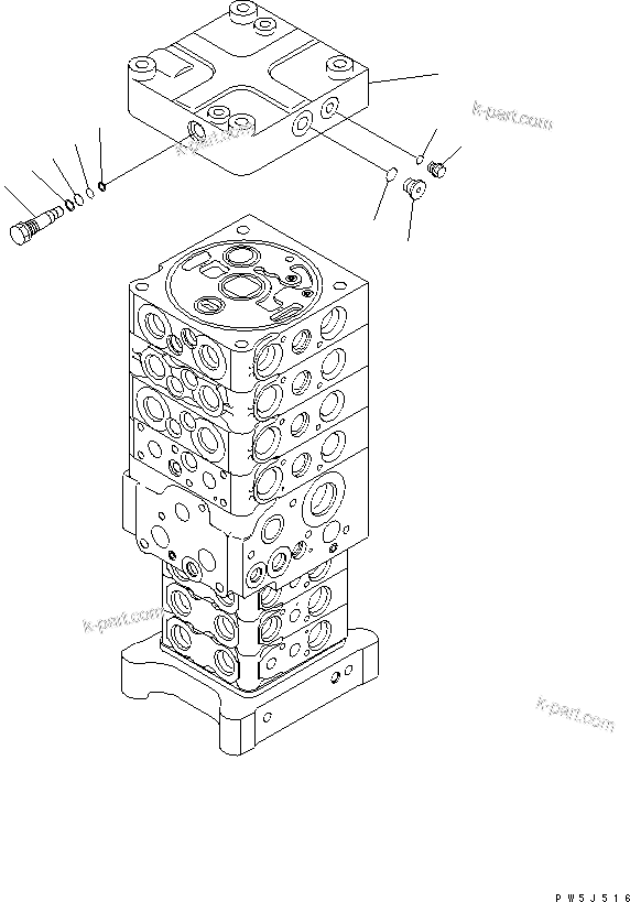 Komatsu parts book diagram for PC160LC-7E0 S/N 20001-UP (TIER 3): MAIN VALVE (7-VALVE) (1/28)