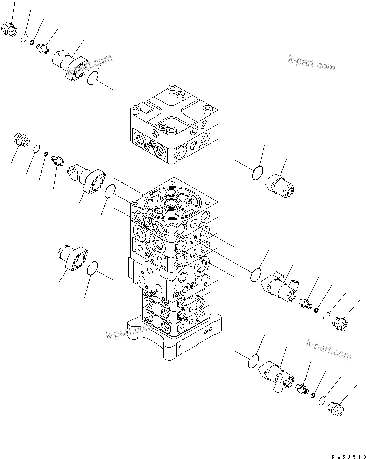 Komatsu parts book diagram for PC160LC-7E0 S/N 20001-UP (TIER 3): MAIN VALVE (7-VALVE) (3/28)