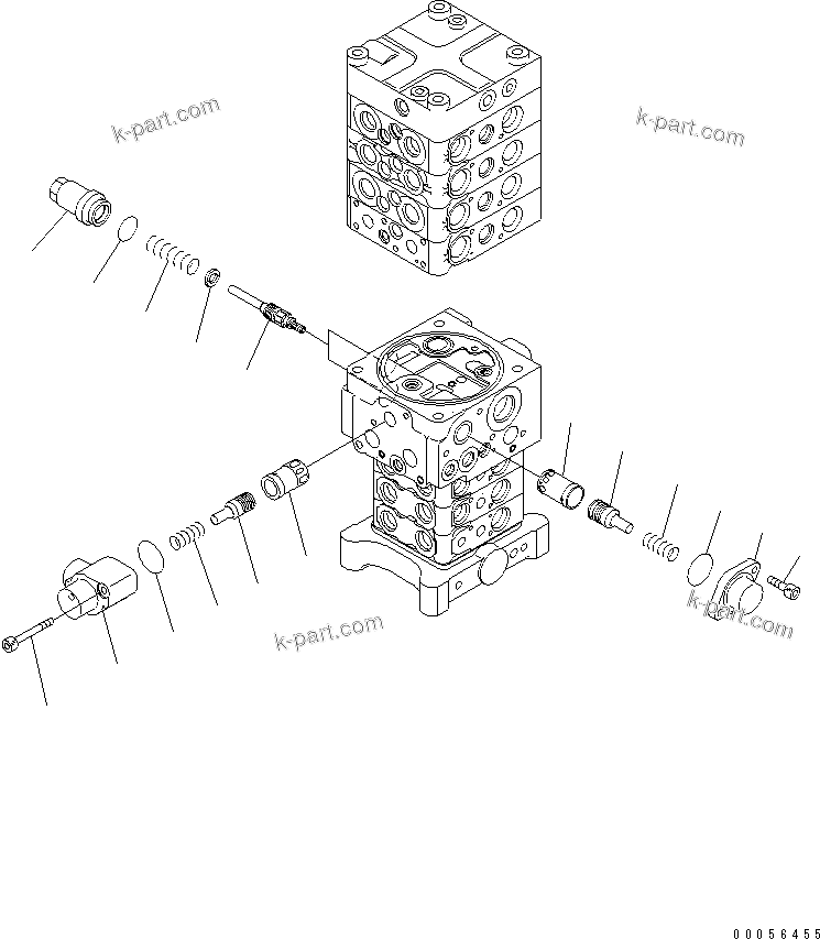 Komatsu parts book diagram for PC160LC-7E0 S/N 20001-UP (TIER 3): MAIN VALVE (7-VALVE) (7/28)