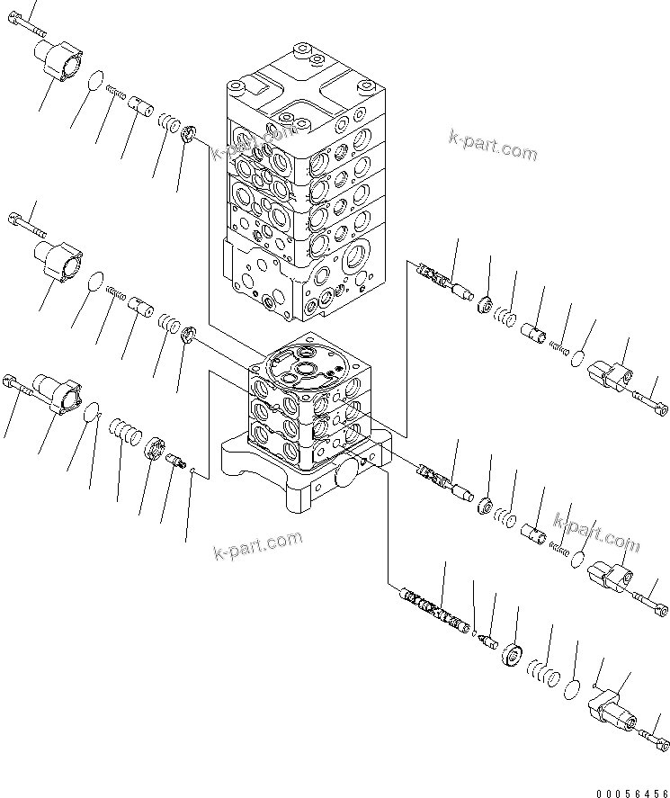 Komatsu parts book diagram for PC160LC-7E0 S/N 20001-UP (TIER 3): MAIN VALVE (7-VALVE) (10/28)