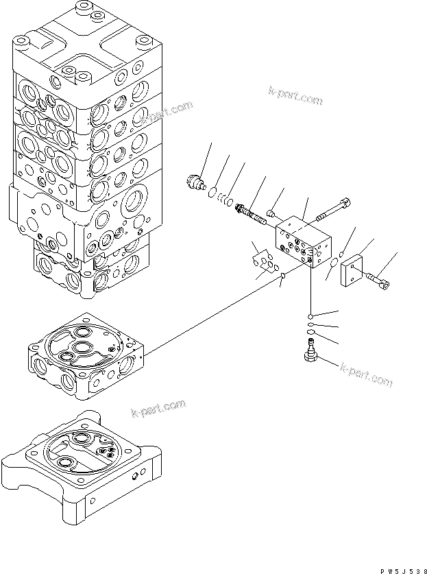 Komatsu parts book diagram for PC160LC-7E0 S/N 20001-UP (TIER 3): MAIN VALVE (7-VALVE) (23/28)