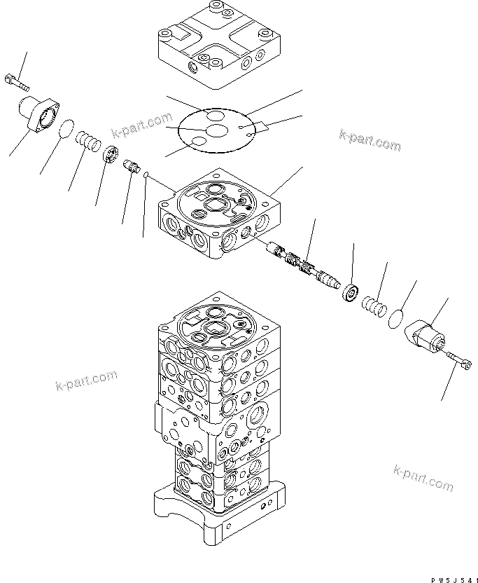 Komatsu parts book diagram for PC160LC-7E0 S/N 20001-UP (TIER 3): MAIN VALVE (7-VALVE) (26/28)