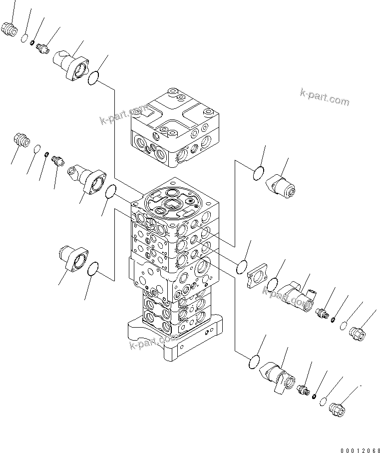 Komatsu parts book diagram for PC160LC-7E0 S/N 20001-UP (TIER 3): MAIN VALVE (7-VALVE) (3/29) (WITH ARM LOCK VALVE)