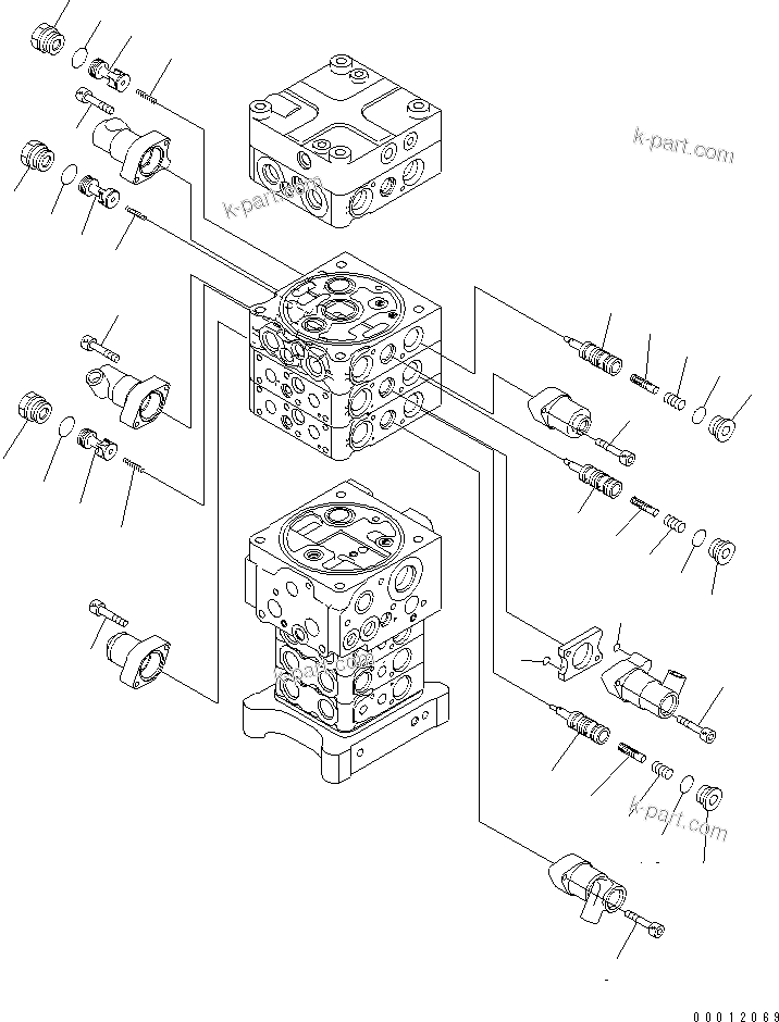 Komatsu parts book diagram for PC160LC-7E0 S/N 20001-UP (TIER 3): MAIN VALVE (7-VALVE) (4/29) (WITH ARM LOCK VALVE)