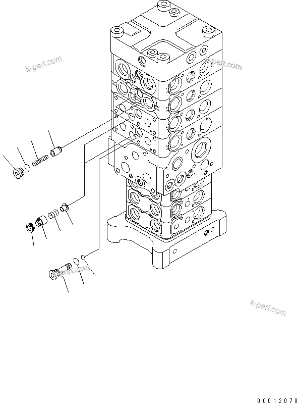 Komatsu parts book diagram for PC160LC-7E0 S/N 20001-UP (TIER 3): MAIN VALVE (7-VALVE) (5/29) (WITH ARM LOCK VALVE)