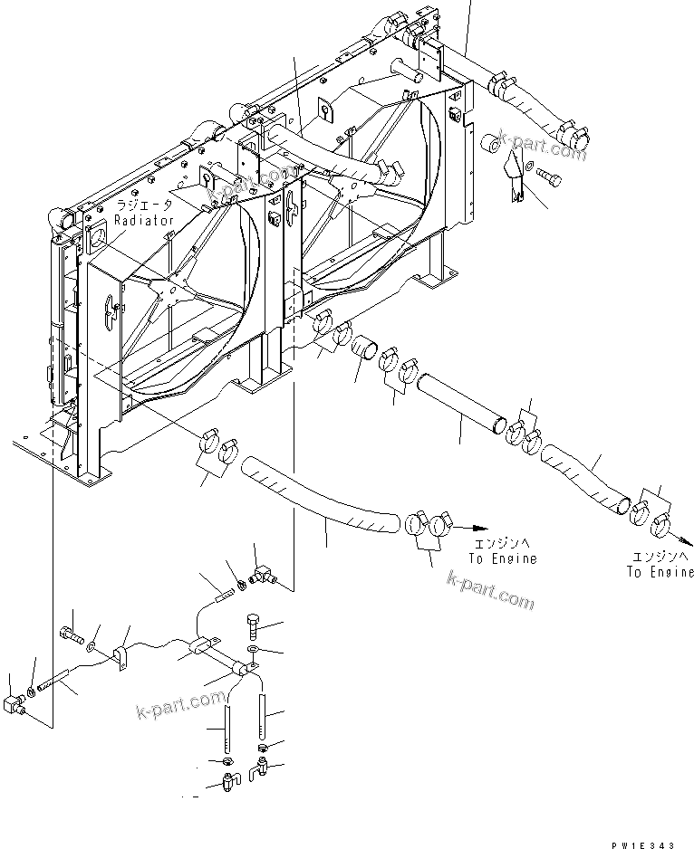 Komatsu parts book diagram for PC1800-6-M1 S/N 10001-UP: COOLING (DRAIN PIPING)(#11002-11016)