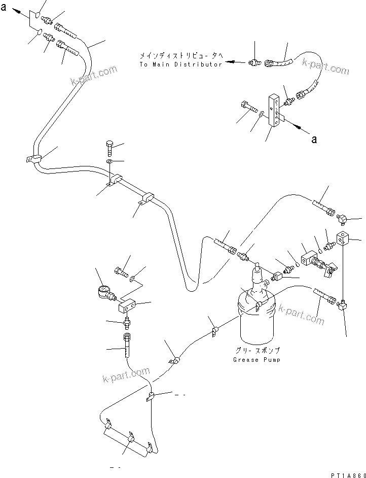 Komatsu parts book diagram for PC1800-6-M1 S/N 10001-UP: AUTO GREASE PIPING (1/2)