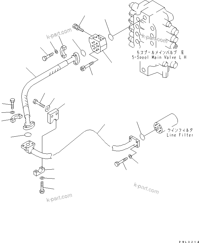 Komatsu parts book diagram for PC1800-6-M1 S/N 10001-UP: DELIVERY LINES (FILTER TO 5-SPOOL VALVE ? L.H.)(#11002-)