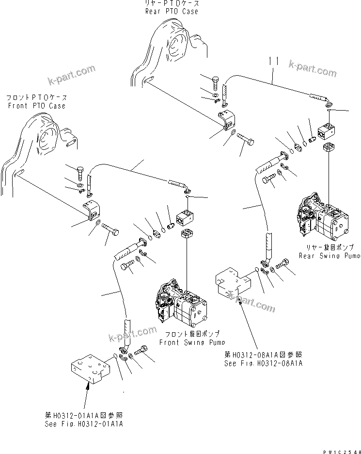 Komatsu parts book diagram for PC1800-6-M1 S/N 10001-UP: DELIVERY LINES (SWING PUMP TO BLOCK)(#11002-)