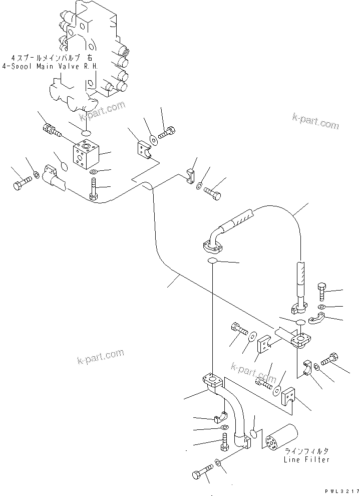 Komatsu parts book diagram for PC1800-6-M1 S/N 10001-UP: DELIVERY LINES (FILTER TO 4-SPOOL VALVE ? R.H.)(#11002-)