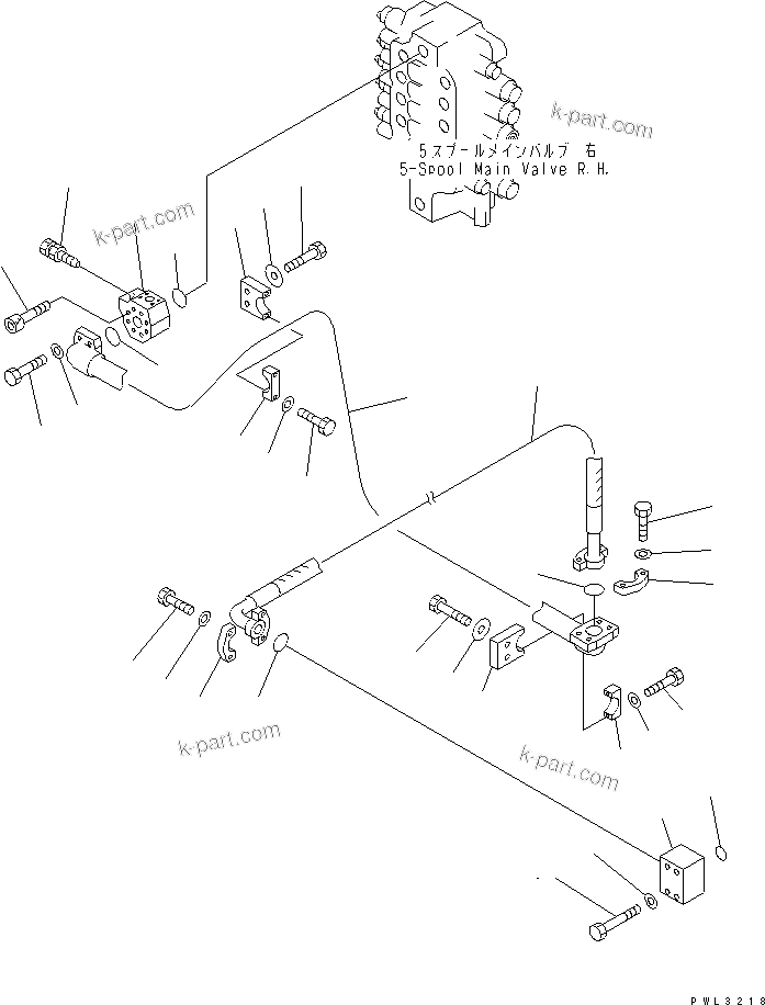 Komatsu parts book diagram for PC1800-6-M1 S/N 10001-UP: DELIVERY LINES (FILTER TO 5-SPOOL VALVE ? R.H.)(#11002-11011)
