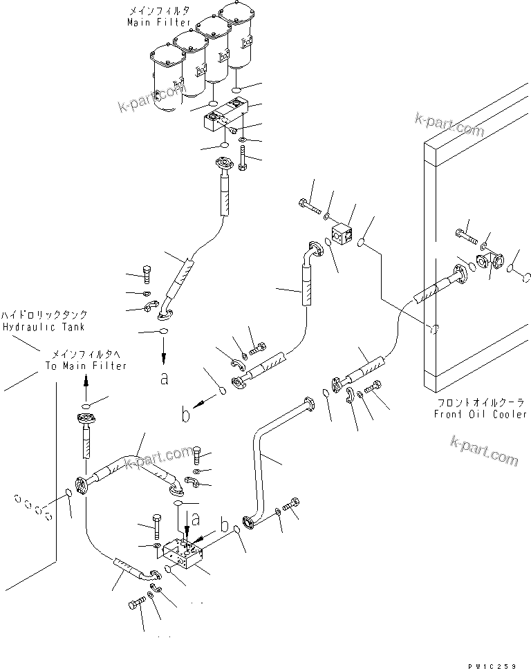 Komatsu parts book diagram for PC1800-6-M1 S/N 10001-UP: OIL COOLER PIPING (FRONT)(#11002-)