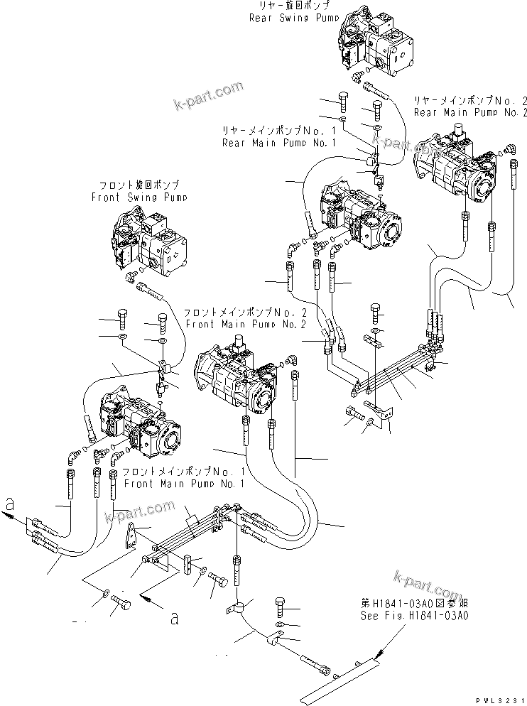 Komatsu parts book diagram for PC1800-6-M1 S/N 10001-UP: PUMP TO SAFETY LOCK VALVE PIPING