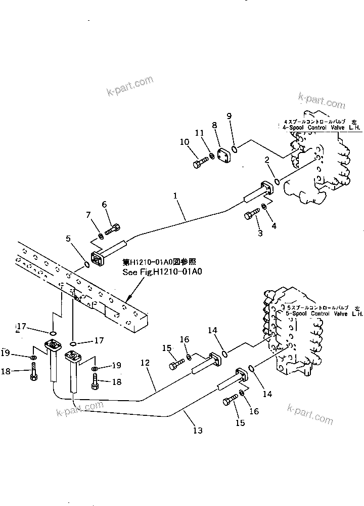 Komatsu parts book diagram for PC1800-6-M1 S/N 10001-UP: BUCKET LINES (BUCKET CYLINDER PIPING ? L.H.)