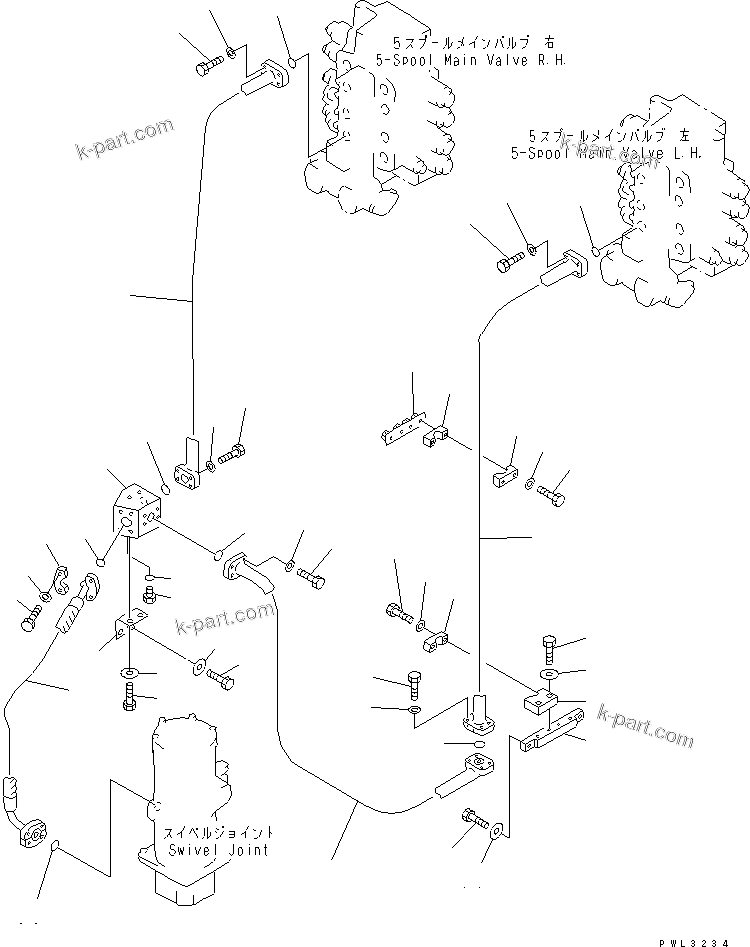 Komatsu parts book diagram for PC1800-6-M1 S/N 10001-UP: TRAVEL LINES (TRAVEL PIPING ? R.H. FRONT)