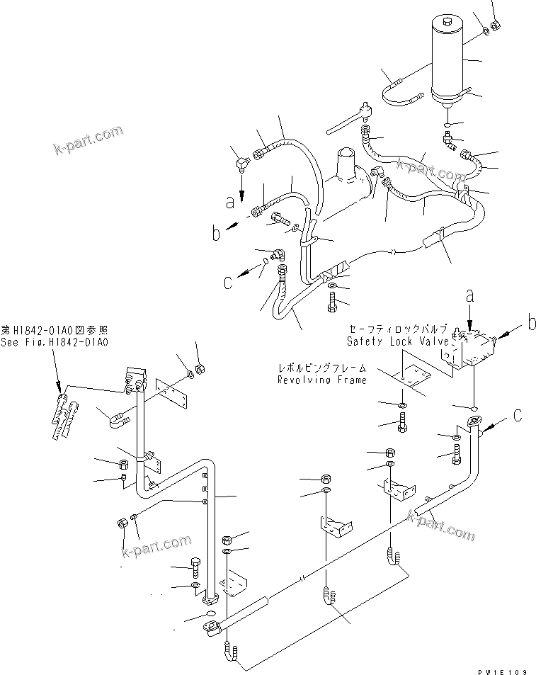 Komatsu parts book diagram for PC1800-6-M1 S/N 10001-UP: SAFETY LOCK VALVE TO ACCUMULATOR PIPING(#11002-)