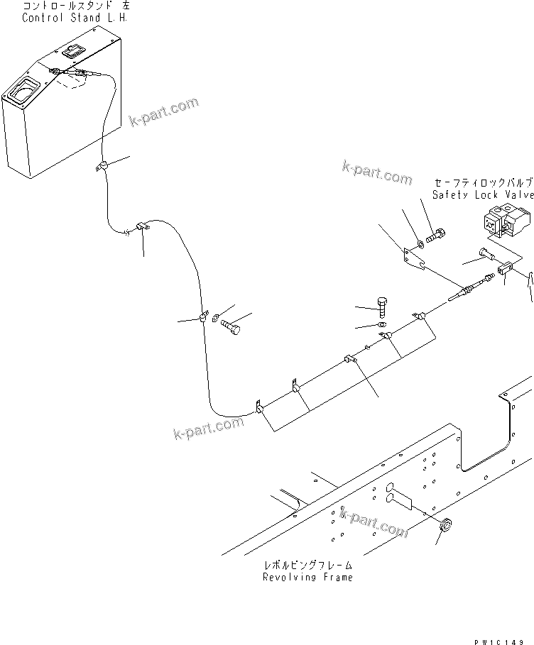 Komatsu parts book diagram for PC1800-6-M1 S/N 10001-UP: REVOLVING FRAME (BRACKET FOR CONTROL CABLE)(#11002-)