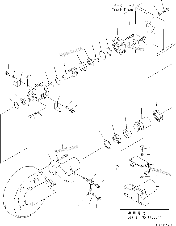 Komatsu parts book diagram for PC1800-6-M1 S/N 10001-UP: IDLER CUSHION (L.H.)