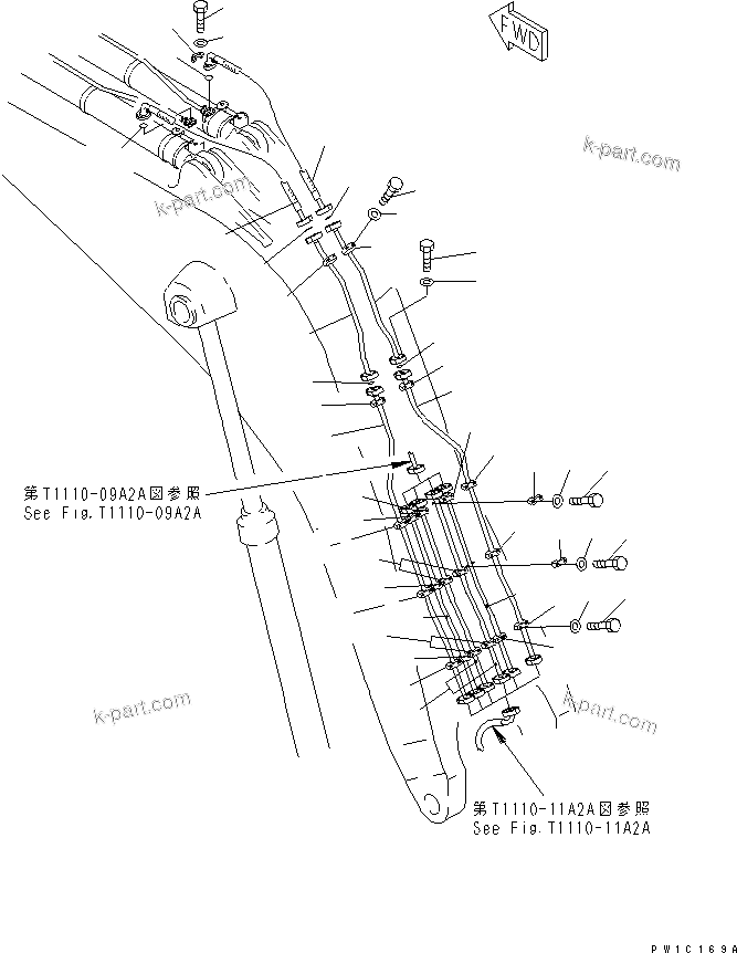 Komatsu parts book diagram for PC1800-6-M1 S/N 10001-UP: BOOM (ARM CYLINDER LINES) (2/2)(#11002-)