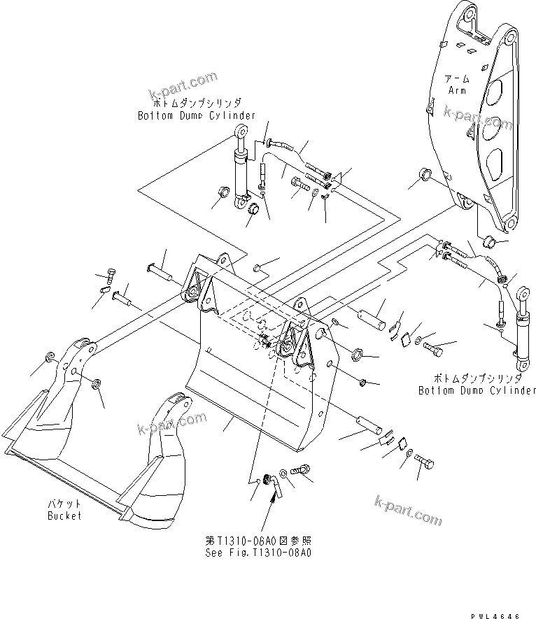 Komatsu parts book diagram for PC1800-6-M1 S/N 10001-UP: BOTTOM DUMP CYLINDER PIPING (BUCKET SIDE) (FOR LOADER)(#10001-11011)