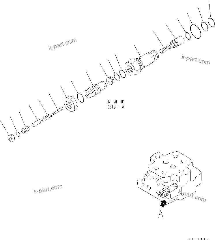 Komatsu parts book diagram for PC1800-6-M1 S/N 10001-UP: MAIN VALVE (2-SPOOL) (3/3) (FOR SWING)