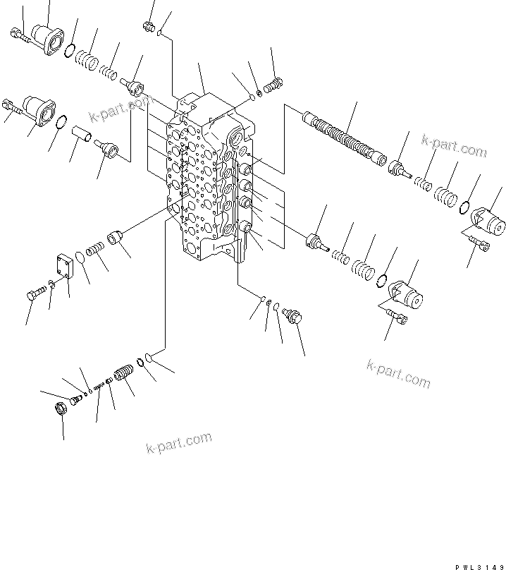 Komatsu parts book diagram for PC1800-6-M1 S/N 10001-UP: MAIN VALVE (5-SPOOL) (1/5)
