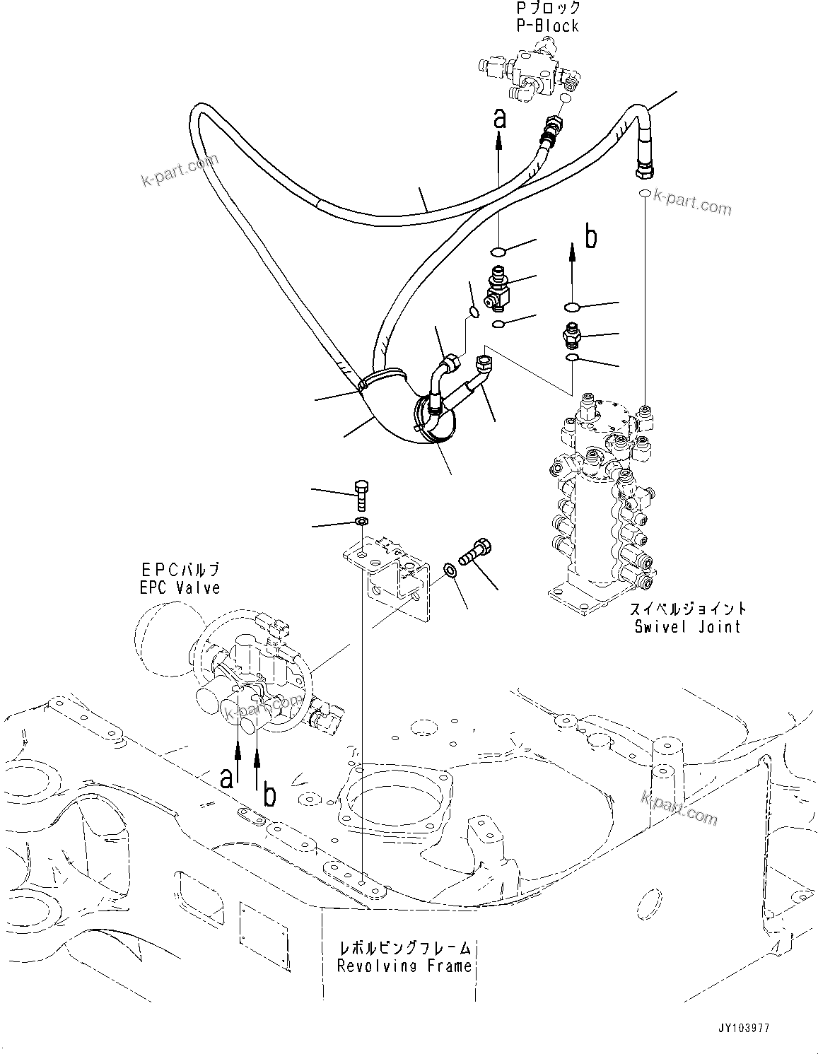 Komatsu parts book diagram for PC18MR-5 S/N F10001 AND UP: CONTROL VALVE, TRAVEL AND PPC LOCK SOLENOID VALVE PIPING
