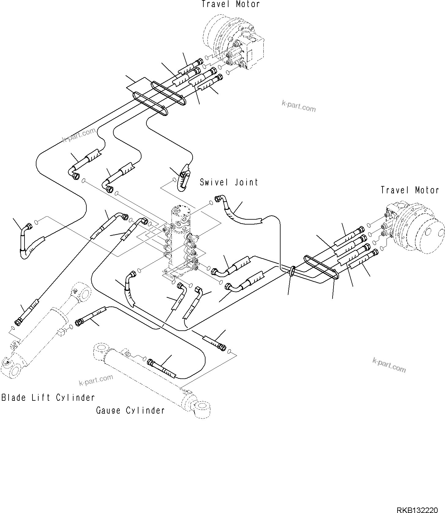 Komatsu parts book diagram for PC18MR-5 S/N F10001 AND UP: TRACK FRAME (RUBBER SHOE), TRAVEL MOTOR PIPING, LOWER