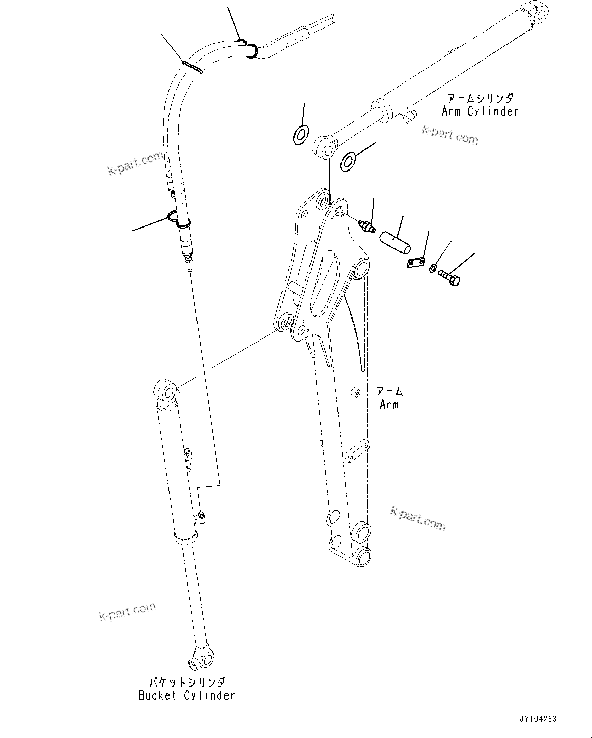 Komatsu parts book diagram for PC18MR-5 S/N F10001 AND UP: ARM UNIT, PIN, ARM CYLINDER