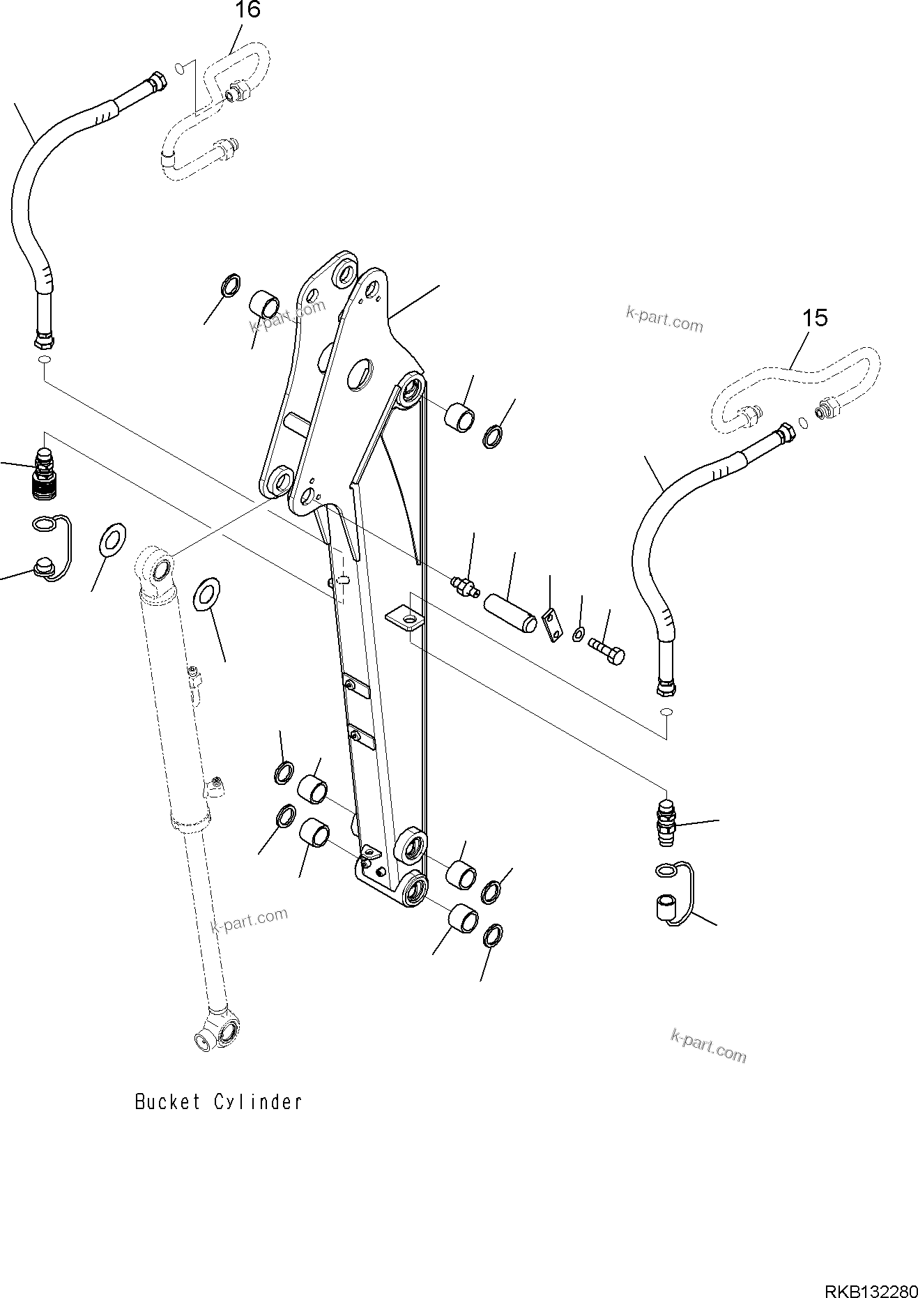Komatsu parts book diagram for PC18MR-5 S/N F10001 AND UP: ARM UNIT, ARM AND PIN