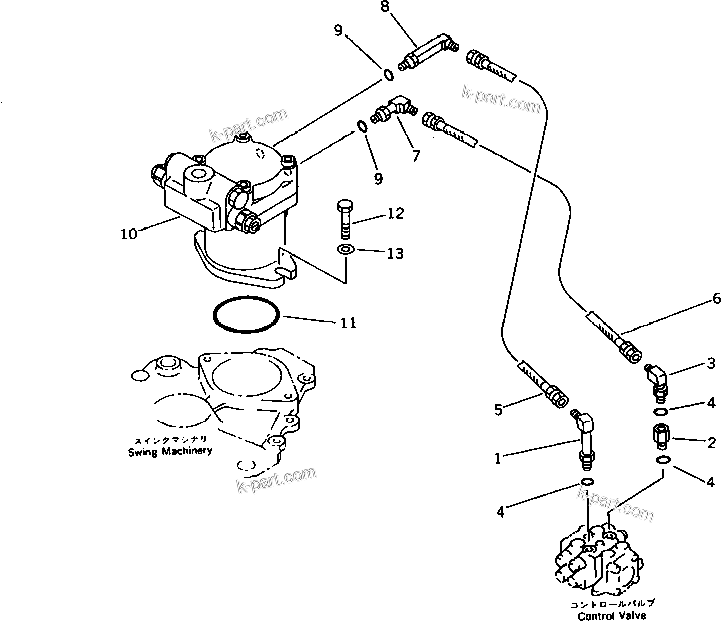 Komatsu parts book diagram for PC20-6 S/N 24001-UP: HYDRAULC PIPING (SWING MOTOR LINE) (I.S.O PATTERN) (EXCEPT JAPAN)