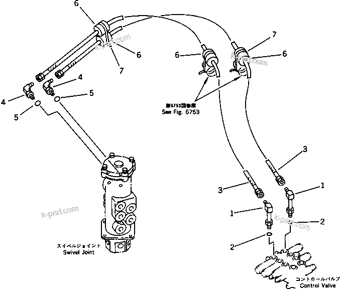 Komatsu parts book diagram for PC20-6 S/N 24001-UP: HYDRAULIC PIPING (TILT CYLINDER LINE) (FOR POWER TILT MECHANICAL ANGLE DOZER)(#29361-)