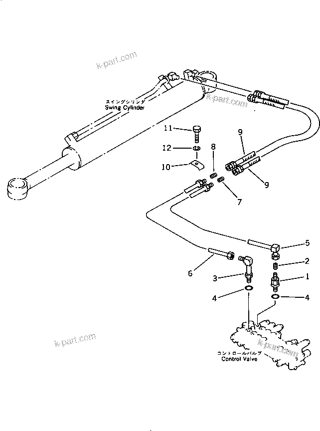 Komatsu parts book diagram for PC20-6 S/N 24001-UP: HYDRAULIC PIPING (SWING CYLINDER LINE)