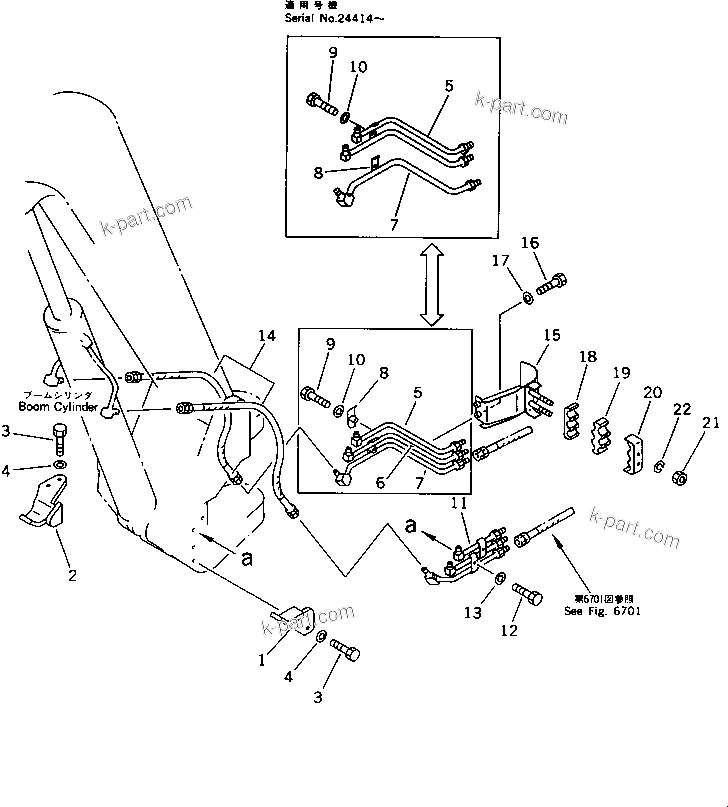Komatsu parts book diagram for PC20-6 S/N 24001-UP: HYDRAULIC PIPING (BOOM CYLINDER LINE)