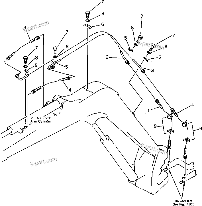 Komatsu parts book diagram for PC20-6 S/N 24001-UP: HYDRAULIC PIPING (ARM CYLINDER LINE)