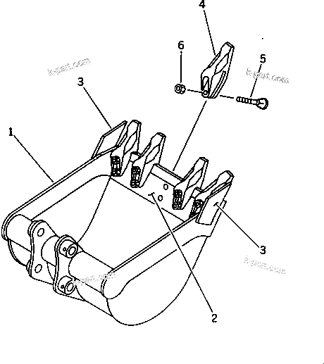 Komatsu parts book diagram for PC20-6 S/N 24001-UP: BUCKET 0.08M3 (MINI 0.13M3) WIDTH 600MM