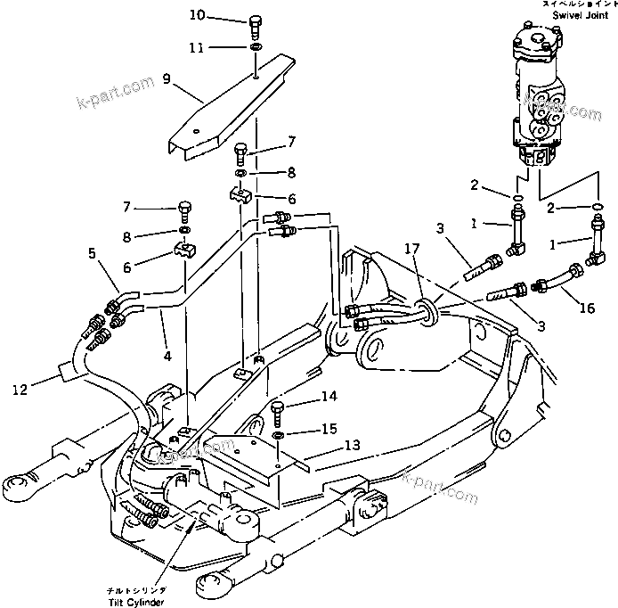 Komatsu parts book diagram for PC20-6 S/N 24001-UP: HYDRAULIC PIPING (TILT CYLINDER LINE) (FOR POWER TILT MECHANICAL ANGLE DOZER)(#29361-)
