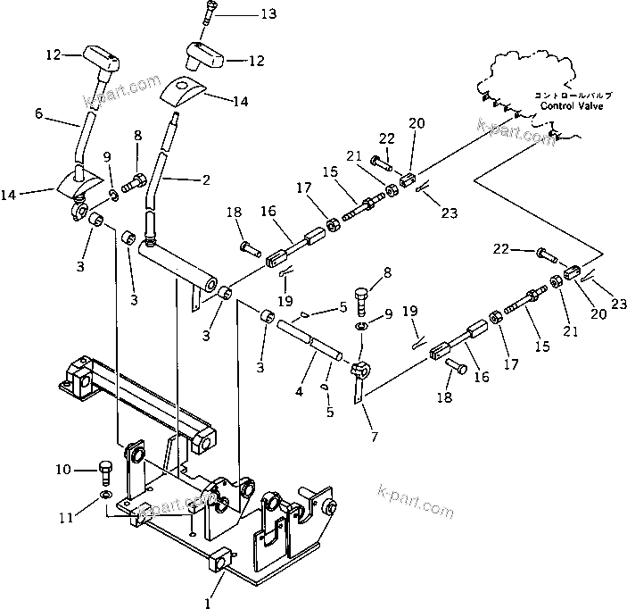 Komatsu parts book diagram for PC20-6 S/N 24001-UP: TRAVEL CONTROL LEVER (1/2) (6 WAY SHIFT PATTERN SPEC.)(#29361-)