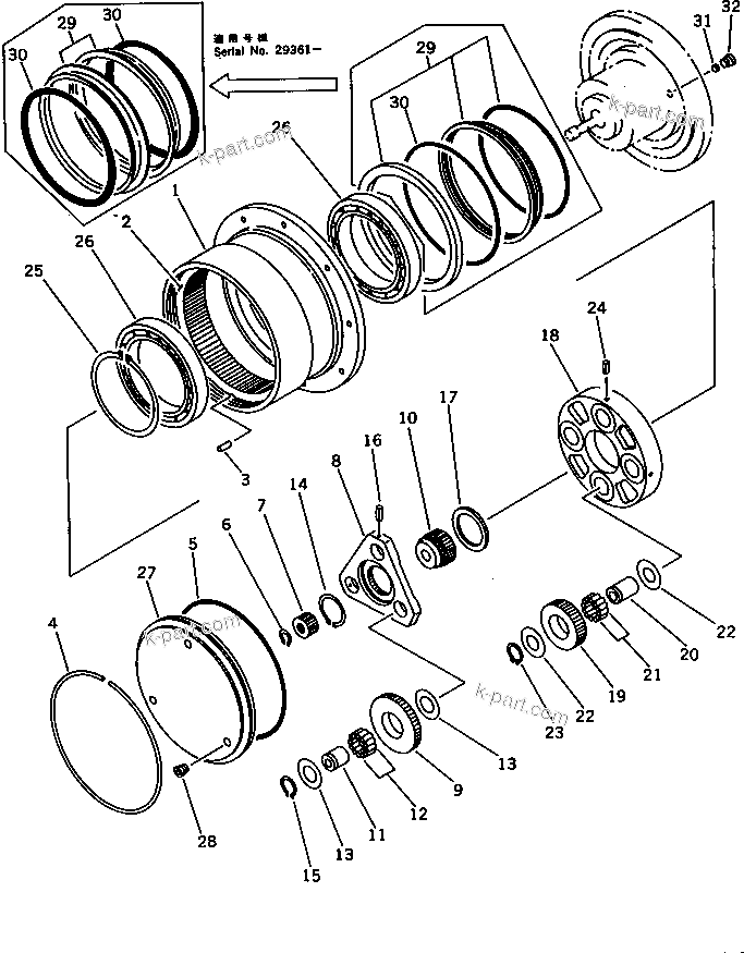 Komatsu parts book diagram for PC20-6 S/N 24001-UP: TRAVEL MOTOR (2/3) (FOR 2ND TRAVEL SPEED) (OP)(#26001-)