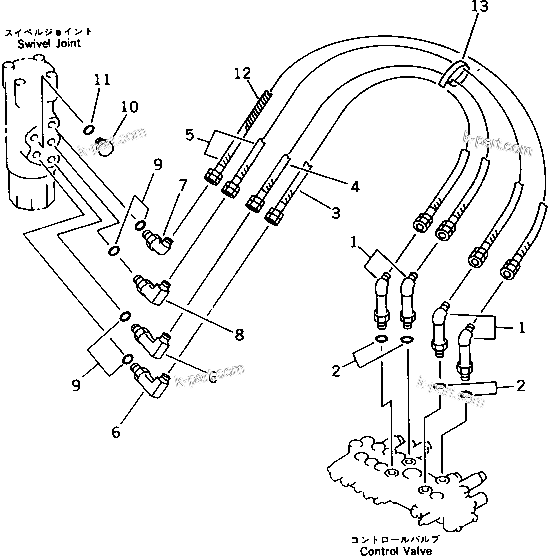 Komatsu parts book diagram for PC20-6 S/N 24001-UP: HYDRAULIC PIPING (TRAVEL AND BLADE LINE)