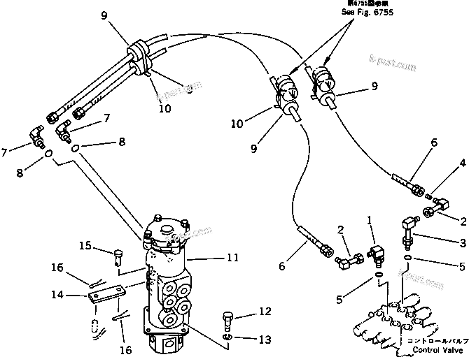Komatsu parts book diagram for PC20-6 S/N 24001-UP: HYDRAULIC PIPING (BLADE CYLINDER LINE) (FOR POWER TILT MECHANICALANGLE DOZER)(#29361-)