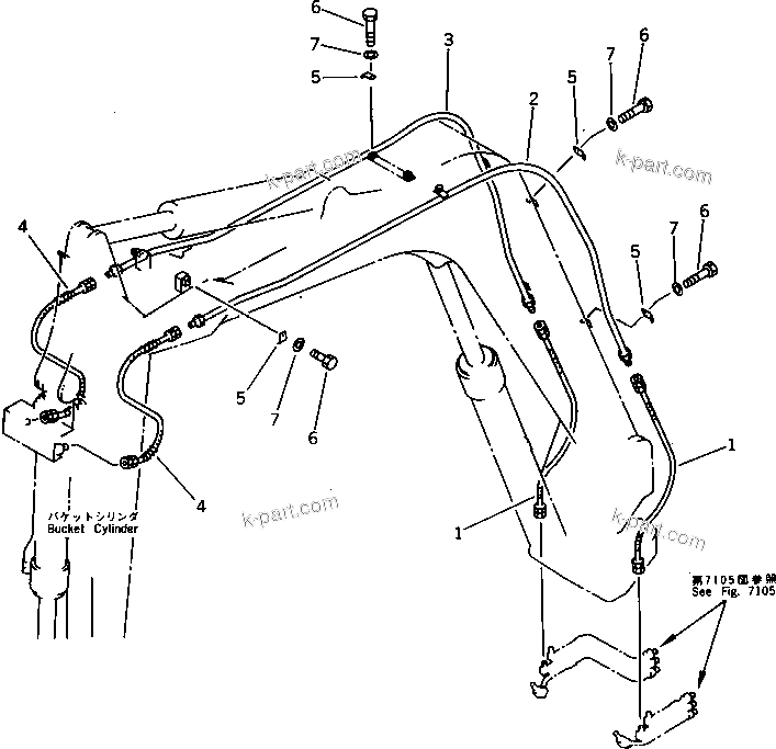 Komatsu parts book diagram for PC20-6 S/N 24001-UP: HYDRAULIC PIPING (BUCKET CYLINDER LINE)