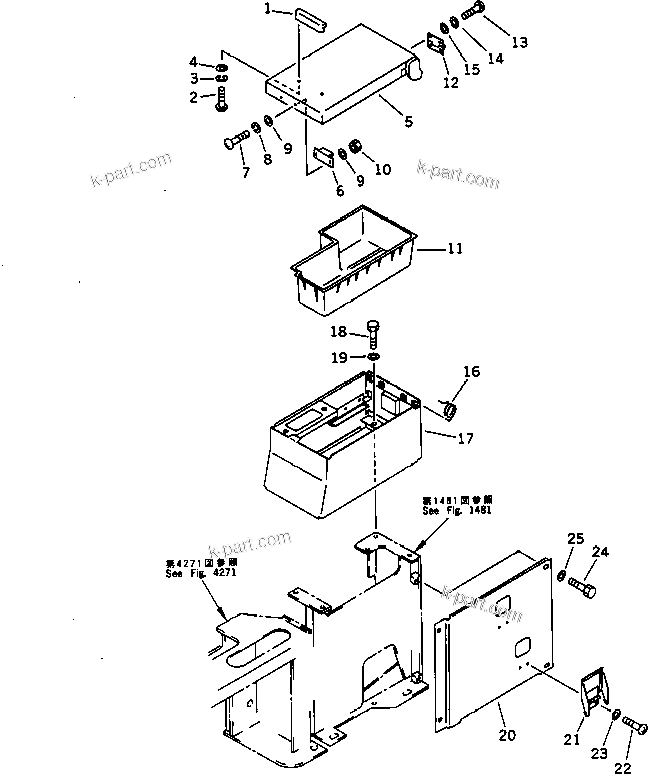 Komatsu parts book diagram for PC200-5 S/N 45001-UP: RIGHT STAND AND LEVER (REAR SIDE) (FOR WRIST CONTROL) (#57469-57492 ?58019-)