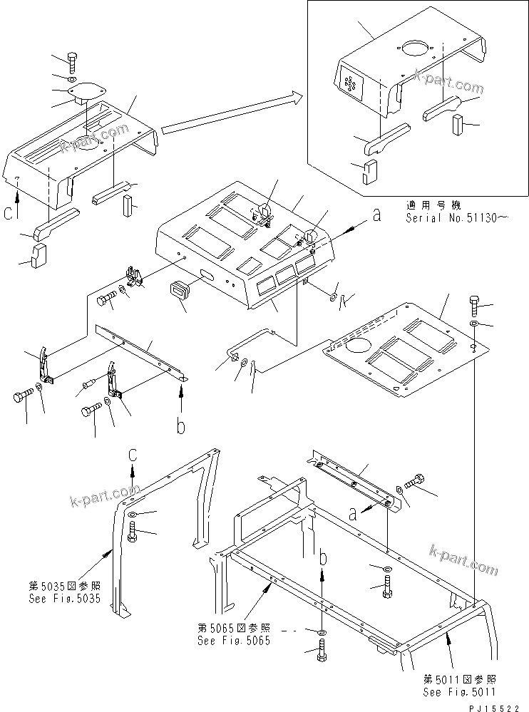Komatsu parts book diagram for PC200-5 S/N 45001-UP: HOOD (FOR LARGE CAPACITY RADIATOR) (#45001-57468 ?57493-58018)
