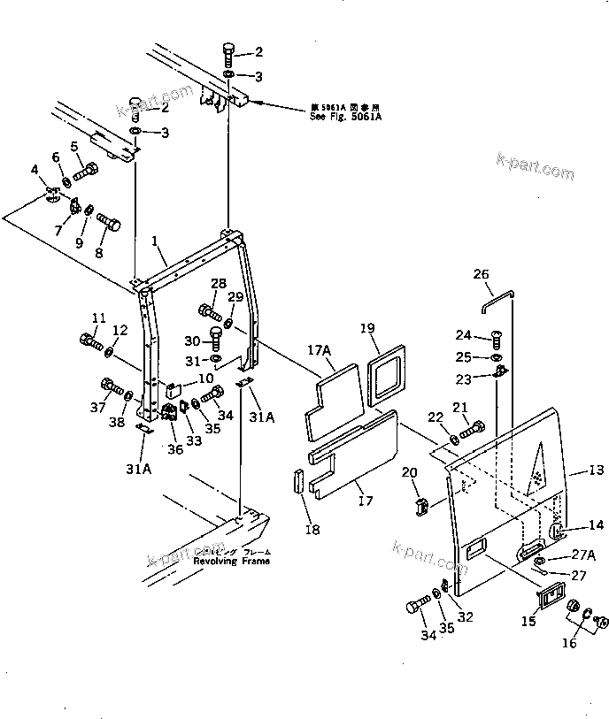 Komatsu parts book diagram for PC200-5 S/N 45001-UP: LEFT SIDE COVER (#57469-57492 ?58019-60501)