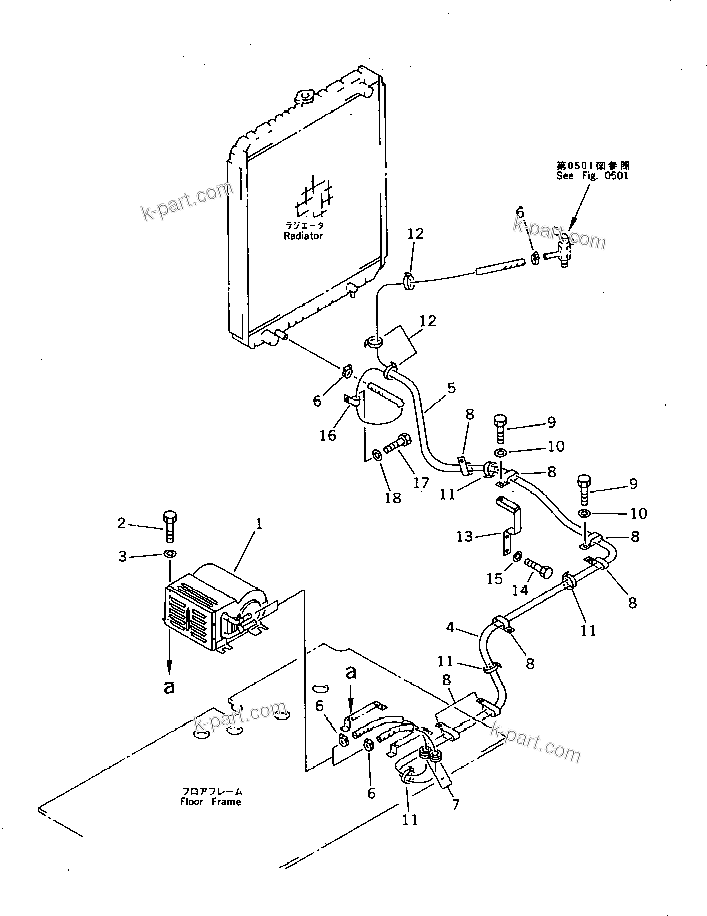 Komatsu parts book diagram for PC200-5 S/N 45001-UP: CAR HEATER AND PIPING